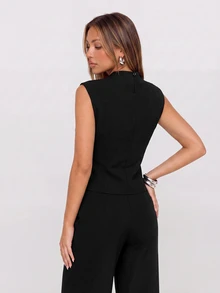 Avantive Setelan 2 Potong Atasan dan Celana Kasual Wanita Model Cross Fashion - Hitam - View 2
