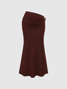 Sweetra Women's Elegant High-End Charming Fashion & Metal Buckle Design & Same Color Comfortable Milk Silk Red-Brown 2 Pieces Set - Brown - View 6