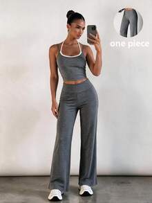 StreetHx CourtClass Women's Solid-Color Yoga Wide-Leg Pants, Comfortable And Form-Fitting - Black - View 1