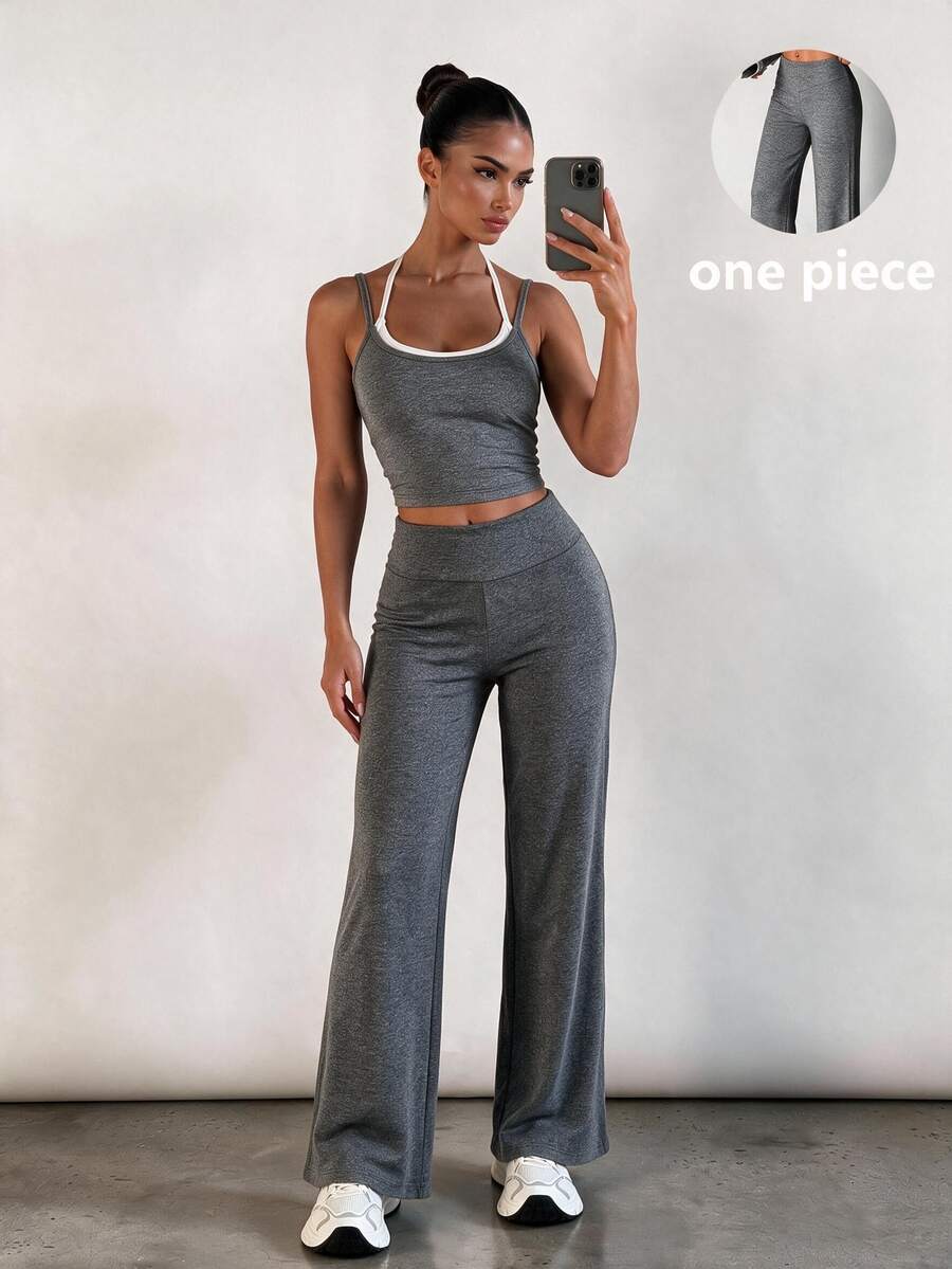 StreetHx CourtClass Women's Solid-Color Yoga Wide-Leg Pants, Comfortable And Form-Fitting - Black - View 1