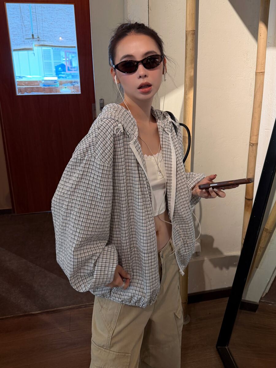 DAZY 女款波點韓式長袖休閒夾克外套 秋季 - 灰色 - 查看 1
