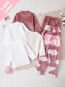 2pcs Baby Girl Simple Cute Plush Long Sleeve Pants Casual 2 Pieces Set Loungewear - Multicolor - View 2
