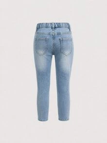 SHEIN Young Girl Casual Washed Distressed Slim Fit Jeans - Light Wash - View 2