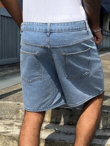 GALLERY FADE Men's Fashion Street Button Pocket Denim Shorts - Blue - View 2