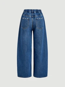 EMERY ROSE Quần jeans ống cong giặt mài phong cách thường ngày size lớn - Màu xanh lam - Xem 7