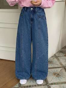 Dazy Kids Tween Girl Loose Carrot Pants Washed Blue Basic Cute Denim Jeans Fall - Medium Wash - View 4
