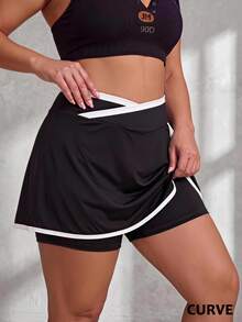 Solea Cove Women's Plus Size Trimmed Sports Skirt Tennis Skort - Black and White - View 3