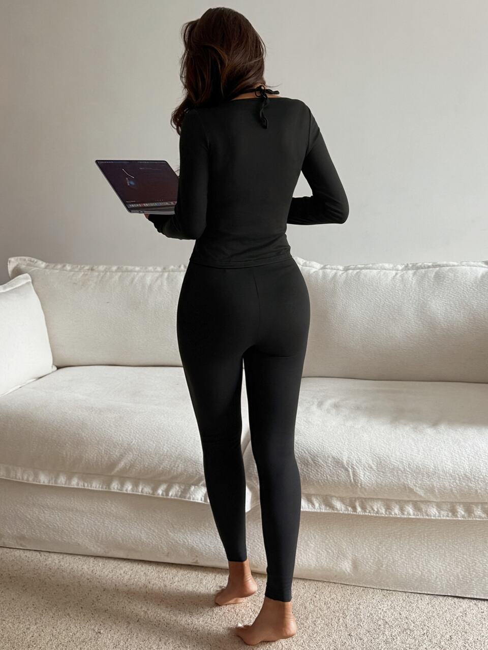 Women's Comfortable Lace Patchwork Long Sleeve Top And Fitted Long Pants Pajama Set