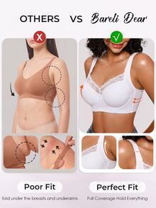 Bareli Dear Women's Underwire Push-Up Casual Comfortable Wide Strap Lace Patchwork Bra, 1pc - White - View 5