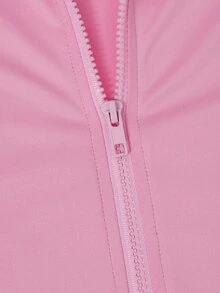 青少年女孩秋季套裝 Fall For Pink 三件套，立領夾克、背心上衣與微喇長褲，適合學校與運動穿著 - 粉色 - 查看 5