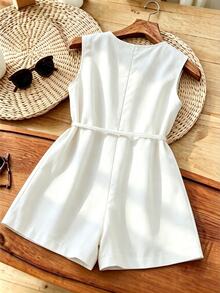 Franclia Women's Solid Color Sleeveless Tie Wrap Romper - White - View 2