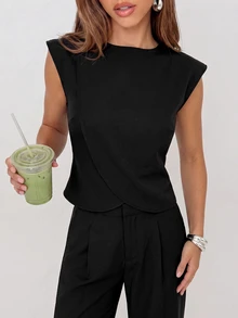 Avantive Setelan 2 Potong Atasan dan Celana Kasual Wanita Model Cross Fashion - Hitam - View 4