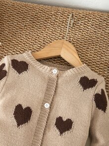 SHEIN Newborn Baby Girl Knit Autumn/Winter Cute Heart Pattern Romper - Multicolor - View 3