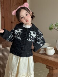 DAZY Atasan Rajut Lengan Panjang Gaya Korea Warna Kontras untuk Bayi/Balita (Perempuan), Musim Gugur/Dingin - Hitam - View 5