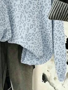 學院風復古白色豹紋，青少年女孩休閒極簡寬鬆圓領舒適長袖衛衣，適合秋冬，適用於日常通勤、聚會、秋冬/夏季、聖誕節、新年、感恩節、派對、婚禮、海灘、畢業典禮，時尚優雅休閒 - 白色 - 查看 5