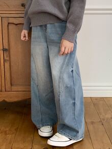 DAZY Tween Girl) Casual Loose Washed Distressed Patchwork Versatile Autumn/Winter Denim Jeans - Light Wash - View 8