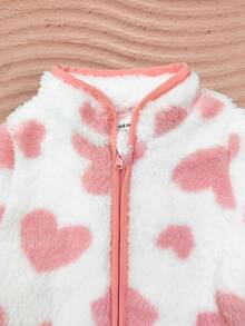 Newborn Baby Girl Cute Autumn/Winter Versatile Casual Heart Pattern Fluffy Jacket - Pink - View 5