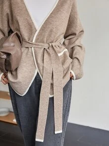 Dazy-Less 女款 V 領休閒百搭日常開襟衫 - 咖啡棕 - 查看 5