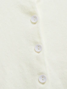 SHEIN 女童時尚休閒清新短版純色秋冬連帽針織開襟毛衣 - 米色 - 查看 6