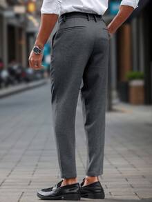 Manfinity Mode 男士休閒修身西裝正式長褲，辦公穿著休閒西裝褲正式款 - 深灰色 - 查看 2
