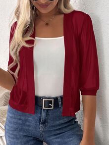 Easowa Chaqueta de frente abierto unicolor para otoño/invierno, casual - Burdeos - Ver 5