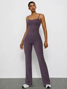 Voyena Jumpsuit Olahraga Wanita Ukuran Plus Tanpa Punggung dengan Tali Bahu Tipis - Purple - View 4