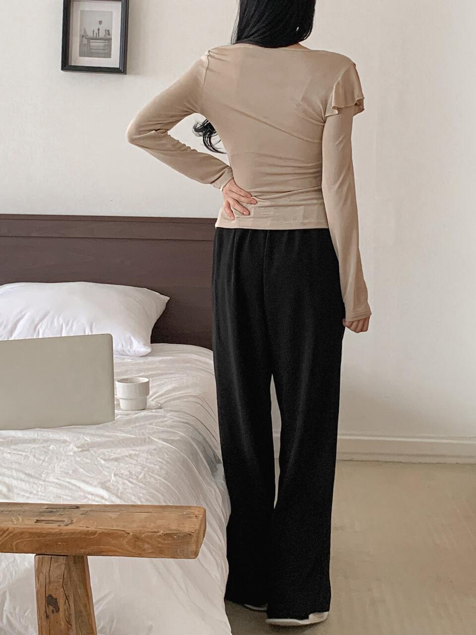 Autumn Ruffle Trim V-Neck Knit Women's Pajama Set