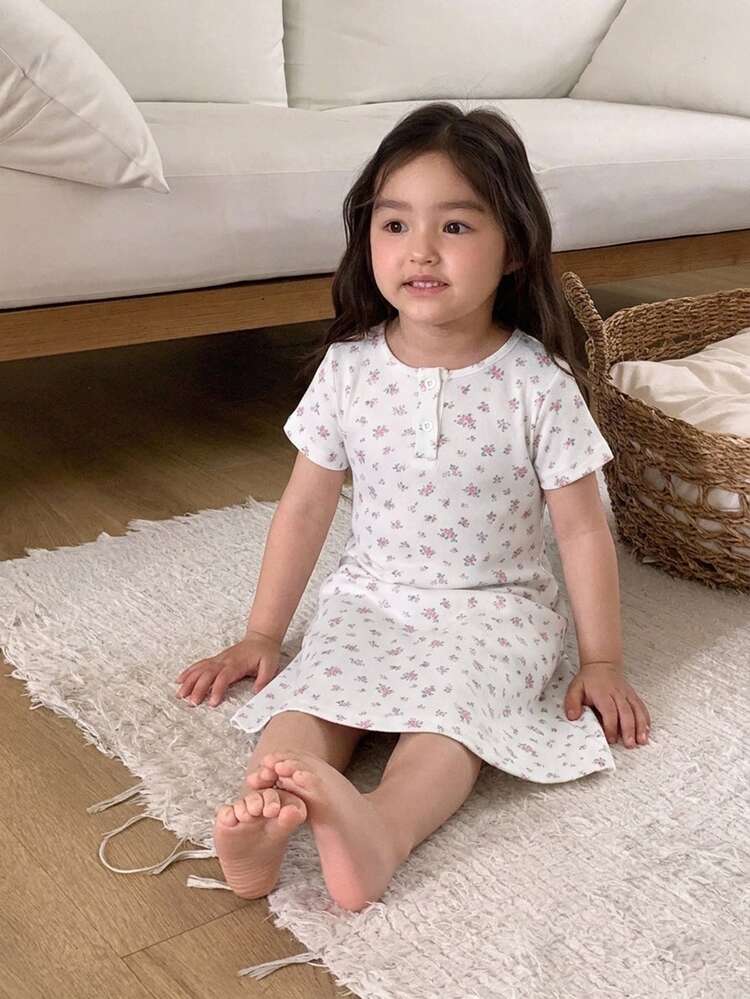 DAZY Baju Santai Nyaman untuk Bayi Perempuan (Leher Bulat) dengan Motif Bunga di Seluruh Permukaan - Berwarna merah muda - View 7