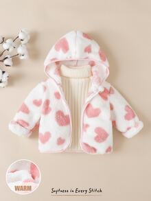 Cozy Pixies 嬰兒女童男童卡通動物豹紋抓絨內裡加厚連帽拉鍊長袖外套夾克，適合冬季 - 白色 - 查看 9