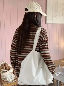 Dazy Plus Autumn New Striped Loose Casual Plus Size T-Shirt - Brown - View 2