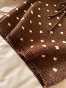 CosyJoli Lässiger Damen-Strickrock für Zuhause und Feiertage, figurbetonter Bodycon-Rock für Herbst/Winter, kaffeebraun mit gelben Punkts, Strickrock mit Schleife vorne - Kaffeebraun - Übersicht 3