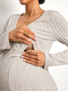 MaterniWear Maternity Casual Wrap Nursing Top For Autumn - Khaki - View 6
