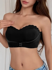 DAZY Solid Color Seamless Wavy Edge Padded Bra With Slight Push-Up For Women, Strapless - Black - View 9