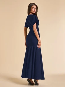 SHEIN BAE 女款法式優雅修身荷葉邊A字洋裝 - 藏蓝色 - 查看 2