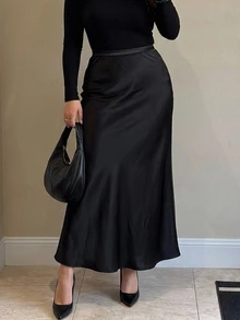 Dazy Plus Semi-Elastic Waist Elegant Long Mermaid Skirt Black Evening Skirt - Black - View 4