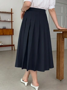 Dazy Plus Pleated Skirt, Versatile Commuter Office Wear, Spring Summer Autumn Mid-Length Skirt - Navy Blue - View 2