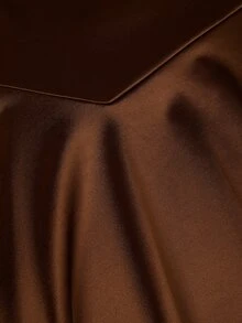 Sweetra Rok Pesta Elegan Ukuran Besar Musim Gugur/Dingin, Bahan Satin Elastis, Hem Asimetris, dan Patchwork Renda - Coklat - View 7