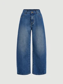 EMERY ROSE Quần jeans ống cong giặt mài phong cách thường ngày size lớn - Màu xanh lam - Xem 6