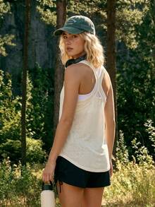 WanderVale Women's Solid Color Textured Fashion Summer Sleeveless Casual Sports Fitness Outdoor Tank Top - Apricot - View 1