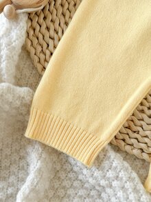 SHEIN Baby Girls Yellow Strap Knit Romper, Fashion Cute Long Pants Jumpsuit, Soft Fall Winter, Toddler Clothes Christmas Halloween Daily Travel Wear - Light Yellow - View 3