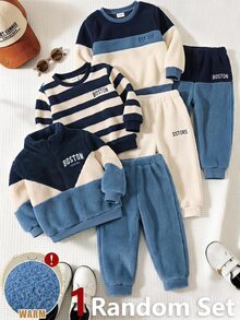 SHEIN Baby Boy Colorblock Patchwork Warm Sweatshirt & Sweatpants Set,Fall Clothes,Long Sleeve,Hiver,Pull - Multicolor - View 6
