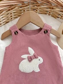 SHEIN Newborn Baby Girl Cute Casual Versatile Pink Rabbit Pattern Dress - Pink - View 3