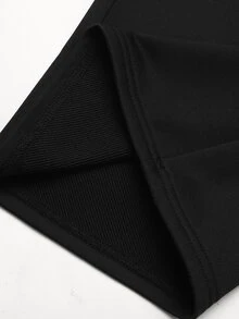 SHEIN 青少年女孩秋冬針織黑色休閒抽繩口袋百褶寬鬆闊腿運動長褲，百搭黑色長褲 - 黑色 - 查看 9