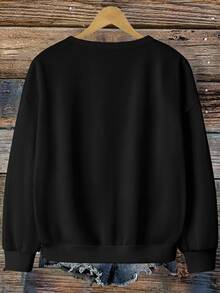 EMERY ROSE Sudadera de hombros caídos con gráfico de figura de calavera talla grande - Negro - Ver 2