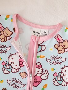 HELLO KITTY AND FRIENDS | SHEIN 新生兒嬰兒睡衣卡通滿版印花長袖連身衣 1件套居家休閒服 - 淺藍色 - 查看 4