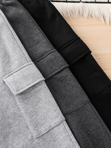 SHEIN 3件組買2送1兒童青少年男孩休閒學院風簡約實用百搭運動長褲運動褲，男孩套裝兒童套裝 - 彩色 - 查看 2