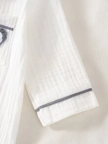 【1套隨機款】新生兒長袖翻領雙層梭織無彈力居家服，可愛考拉熊刺繡貼布，新生兒最佳禮物，居家穿著，百搭時尚，最佳選擇 - 彩色 - 查看 4