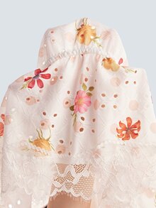 Elorette Pink 2pcs Camisole + Pants Embroidered Floral Print All-Over Print Ruffle Trim Romantic Pastoral Women's Pajama Set - Pink - View 8