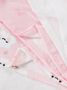 6pcs/Set Girls Pink Bow & Heart All-Over Print Lace Trim Sweet Cute Comfortable Casual Camisole & Bikini Panty Lingerie Set Autumn Winter - Multicolor - View 6