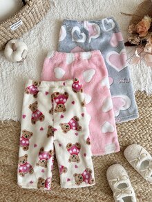 LMoss Kids 女嬰 3 件組 針織愛心可愛熊人造毛長褲套裝 - 彩色 - 查看 2